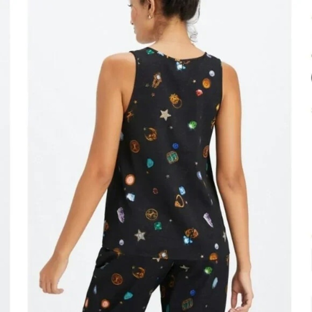 Fabletics Black Racerback Tank Top Gemstone‎ Print Graphic - Size L